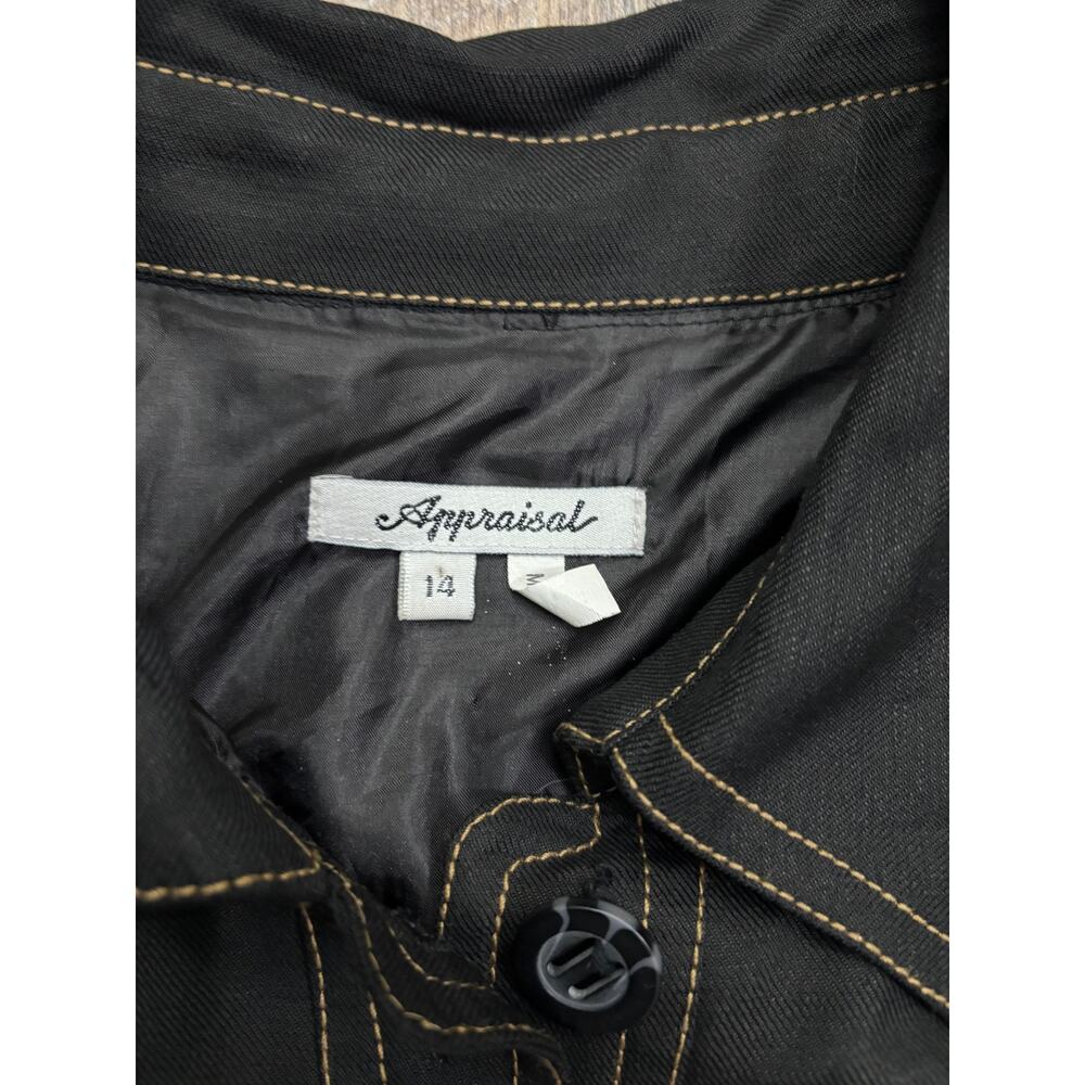 Appraisal‎ Womens Black Linen Blend Contrast Stitch Button Front Jacket Size 14 - Picture 2 of 6